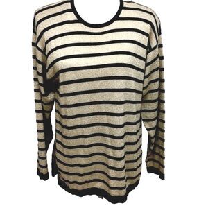 Lisa Originals Shiny  Gold Sweater with Black Stripes. Size L